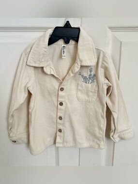 Kids Cream Button-Down Shirt with Embroidered Pocket - Unbranded